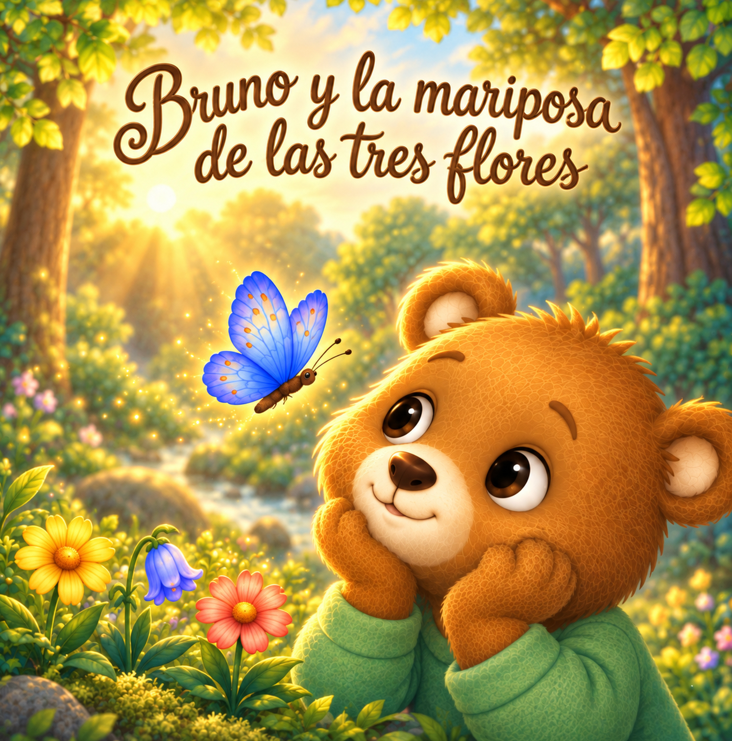 Portada ilustrada de Bruno y la mariposa de las tres flores